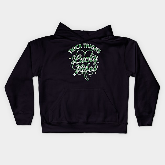 Thick Thighs Lucky Vibes Buffalo Plaid Saint Patrick's Day Kids Hoodie by OrangeMonkeyArt